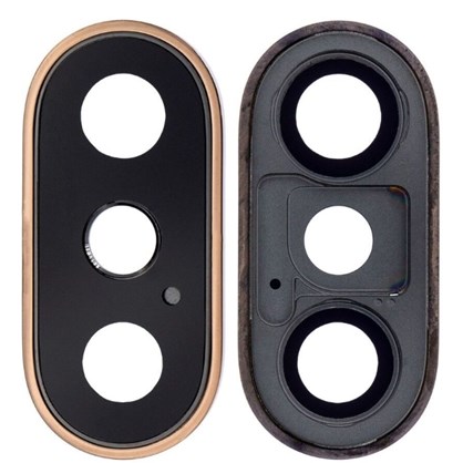 Apple iPhone XS Kamera Camı Kamera Lensi Çerçeveli Full Gold