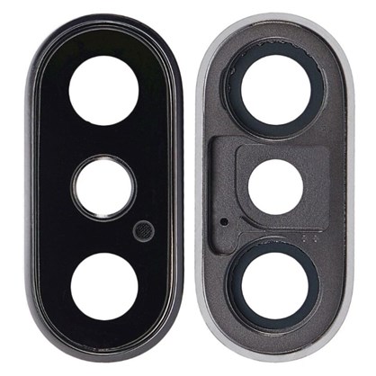 Apple iPhone XS Kamera Camı Kamera Lensi Çerçeveli Full Gümüş Silver