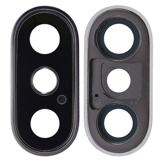 Apple iPhone XS Kamera Camı Kamera Lensi Çerçeveli Full Gümüş Silver