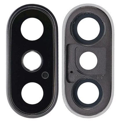 Apple iPhone XS Max Kamera Camı Kamera Lensi Çerçeveli Full Gümüş Silver